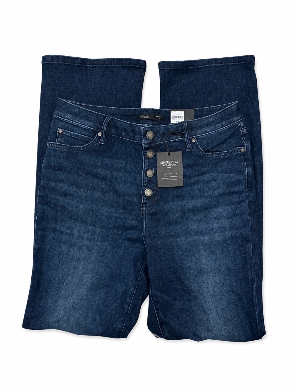 NEW - Simply Vera Wang Dark Was Button Fly 5 Pocket Power Stretch Blue Jeans